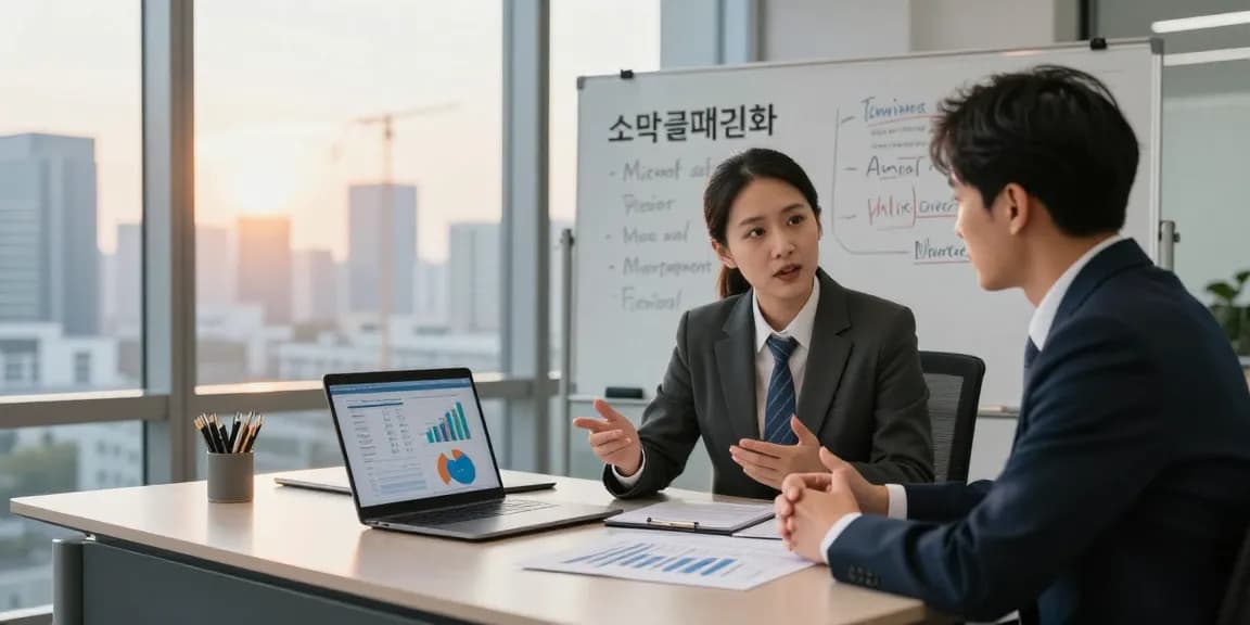 소액결제현금화 전략을 논의하는 현대적인 사무실의 금융 상담 장면