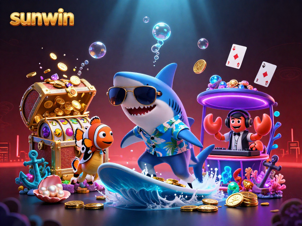 Engage with sunwin's thrilling slots surrounded by vibrant characters in an underwater fantasy.
