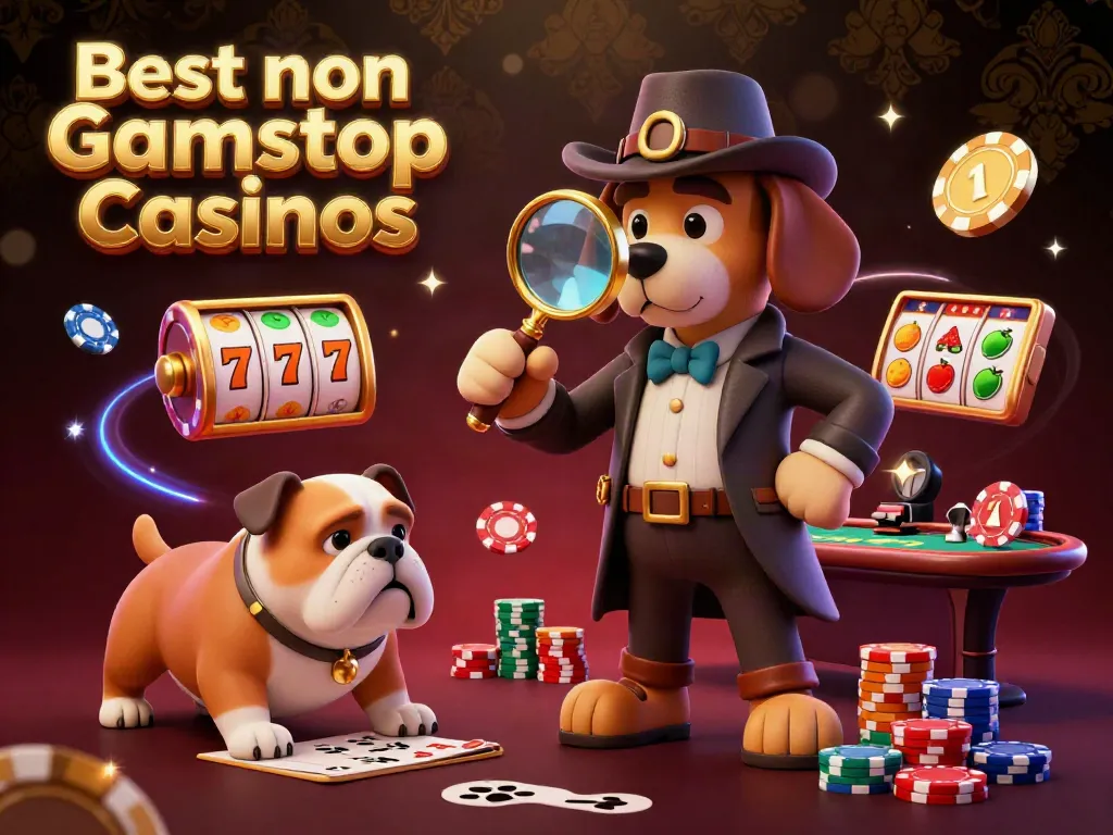 Explore the dynamic world of Best non Gamstop Casinos with colorful gaming elements and playful characters.