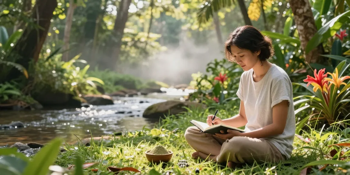 Explore the benefits of Green Thai Kratom from behappygoleafy.com/green-thai-kratom in a tranquil rainforest setting.