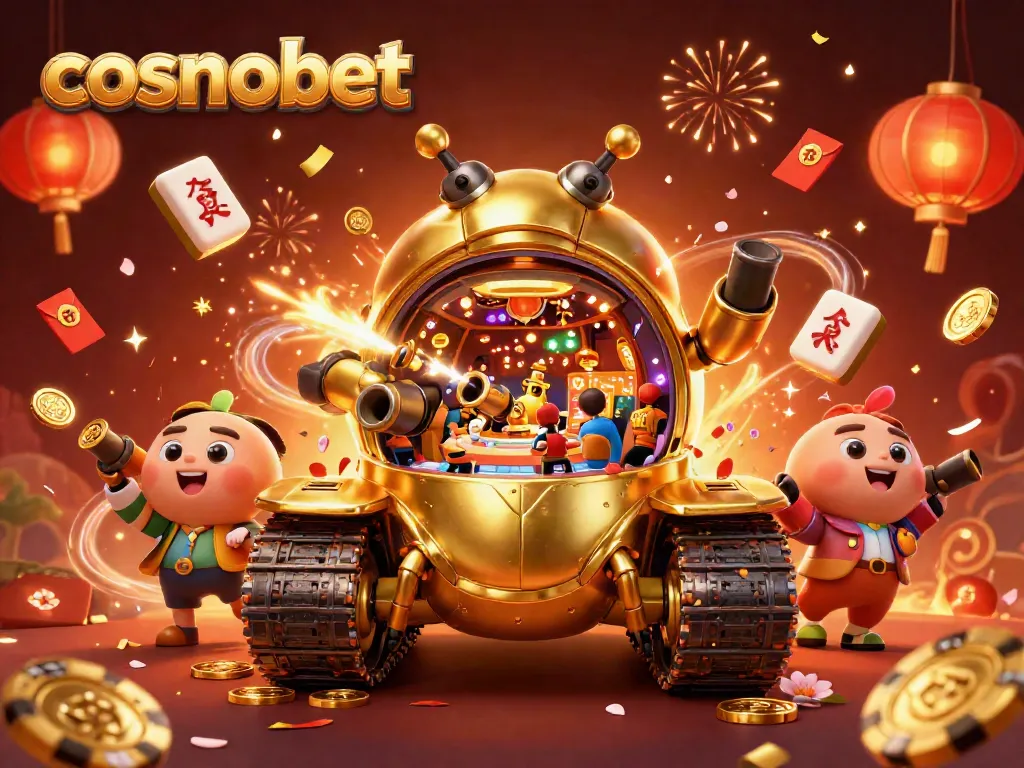 Experience the thrill of cosmobet with a vibrant 3D casino scene featuring a golden beetle tank.
