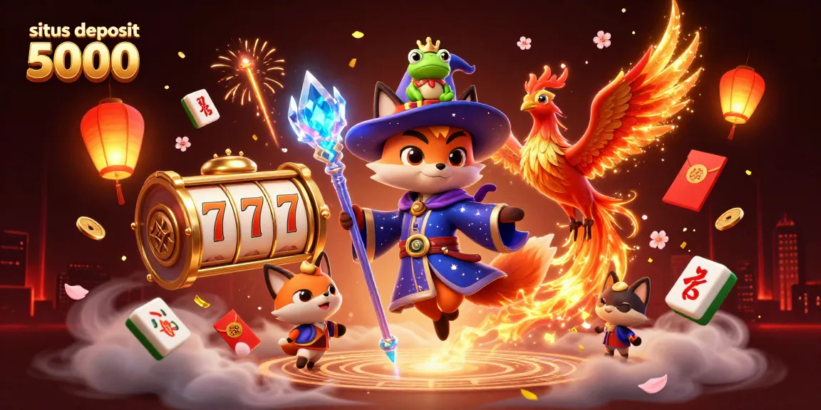 Experience thrilling fun at situs deposit 5000 with this vibrant 3D casino illustration featuring a wizard and phoenix.