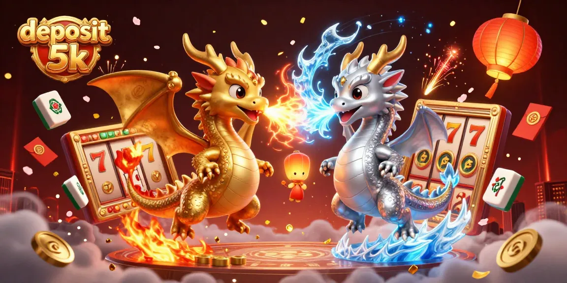 Engage with deposit 5k opportunities through a vibrant, dynamic casino illustration featuring dragons and slot elements.